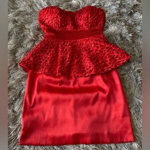 Red Strapless Peplum Mini Dress Size Small